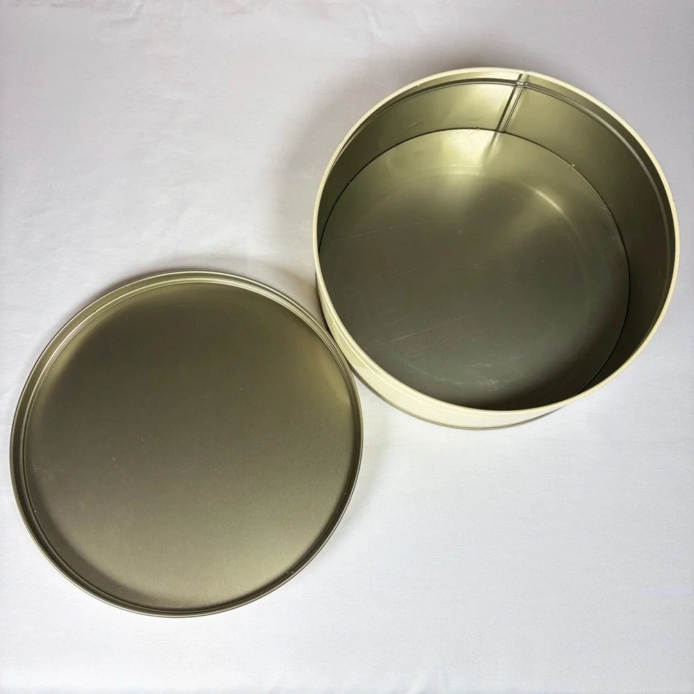 Vintage DeLuxe Round‎ Floral Cross Stitch Pattern Metal Cookie Tin Storage Box